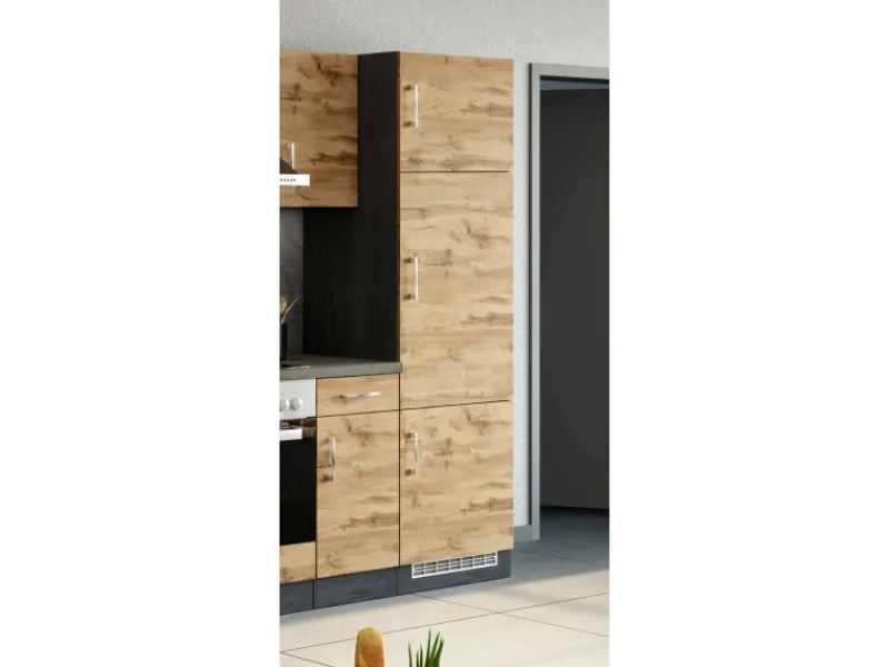 Held Möbel Gefrierschränke<Held Möel Küchen-Kühlschr.umau Sorrento 60x 200x T60cm Nische WotanEiche-Grafit