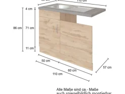 Held Möbel Held Möel Küchen-Spülzentrum Sorrento 110x85x60cm Tür lende Sockel Weiß-W.Eiche< Kühlschränke|Gefrierschränke