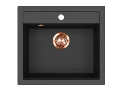 Online HELIKA Einbauspüle Quadro 56 cm x 51 cm Schwarz inkl. Kupferventil