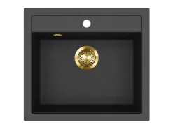 Sale HELIKA Einbauspüle Quadro 56 cm x 51 cm Schwarz inkl. Goldventil