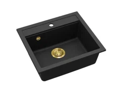 Sale HELIKA Einbauspüle Quadro 56 cm x 51 cm Schwarz inkl. Goldventil