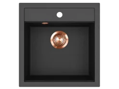 Clearance HELIKA Einbauspüle Tessa 49 cm x 51 cm Schwarz inkl. Kupferventil