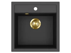 HELIKA Einbauspüle Tessa 49 cm x 51 cm Schwarz inkl. Goldventil< Granitspülen