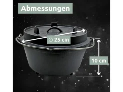 holz4home Pfannen<Dutch Oven Set 9teilig in Holzkiste 3,6L Feuertopf Viel Zubehör Kleiner Topf, Grillplatte, Pfanne, Handschuhe