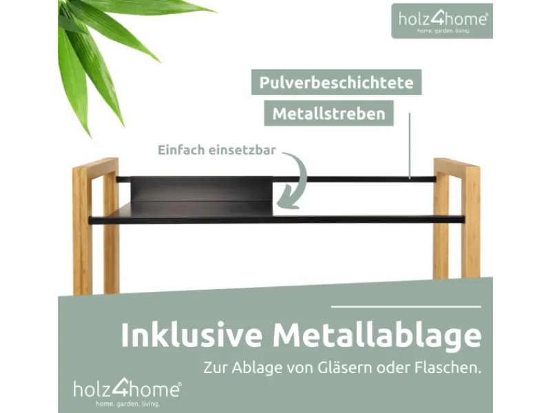 holz4home Getränkekistenregal aus Holz Inklusive Edelstahlablage 6 Kisten Schwarz< Küchenregale