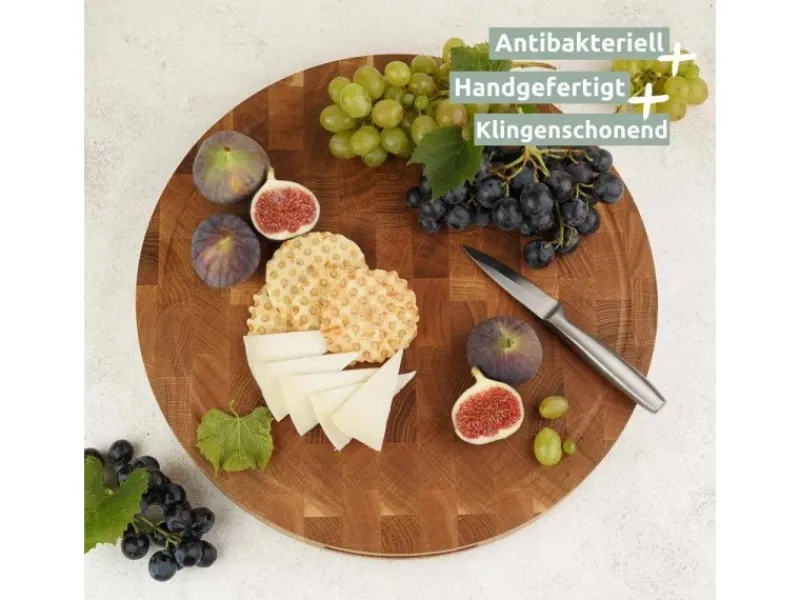 Hot holz4home Premium Schneidebrett Set Rund Hackblock aus Eiche