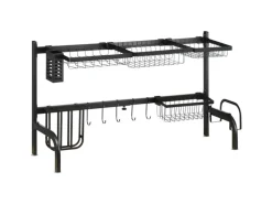 New HOMCOM Abtropfgestell Geschirr  2-Stufig 51-93 cm mit Haken Stahl Schwarz