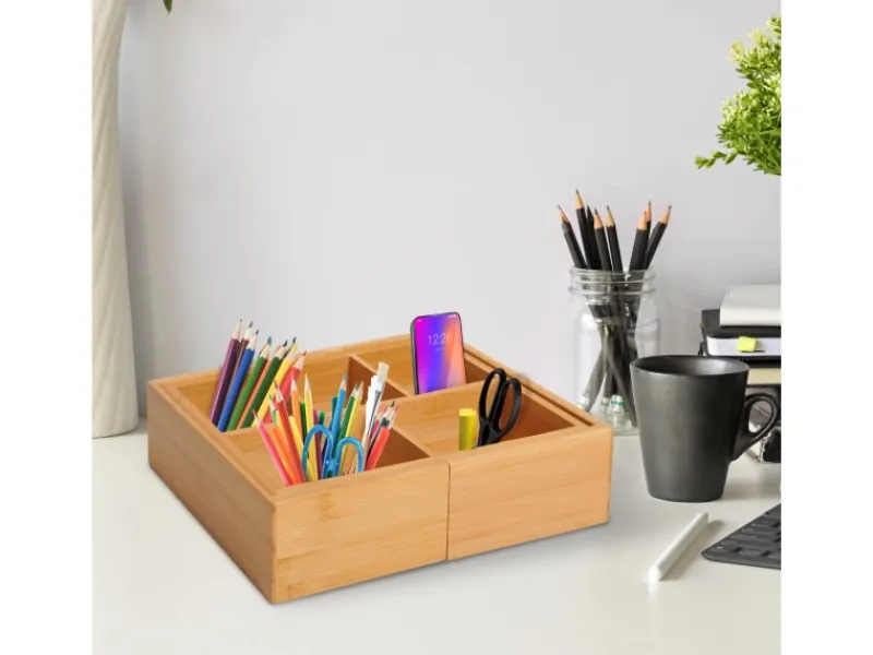 Online HOMCOM Aufbewahrungsbox Organizer Ausziehbar Bambus Natur 24,6 x 17,6 x 7 cm