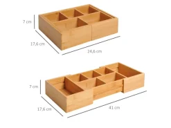 Online HOMCOM Aufbewahrungsbox Organizer Ausziehbar Bambus Natur 24,6 x 17,6 x 7 cm