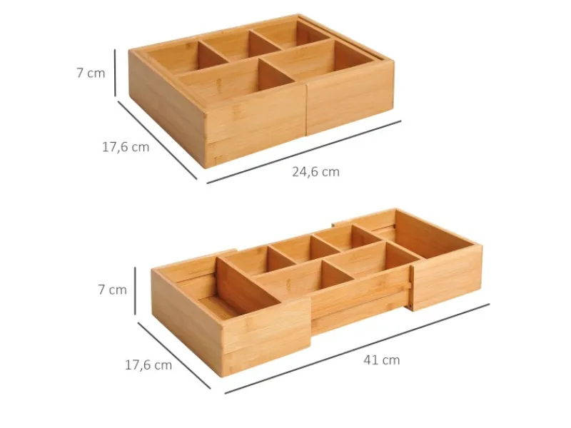Online HOMCOM Aufbewahrungsbox Organizer Ausziehbar Bambus Natur 24,6 x 17,6 x 7 cm