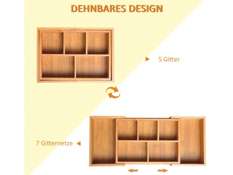 Online HOMCOM Aufbewahrungsbox Organizer Ausziehbar Bambus Natur 24,6 x 17,6 x 7 cm