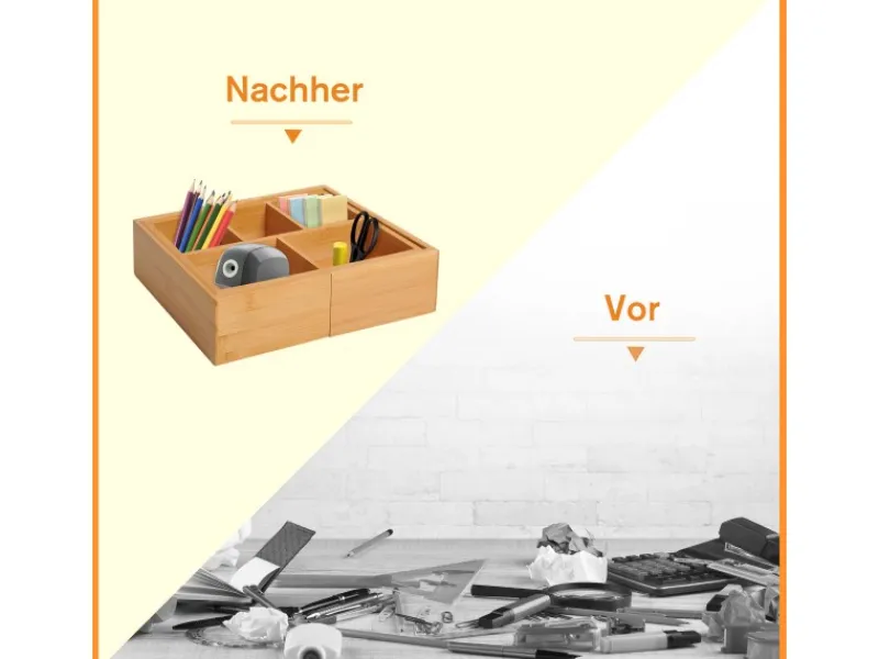 Online HOMCOM Aufbewahrungsbox Organizer Ausziehbar Bambus Natur 24,6 x 17,6 x 7 cm