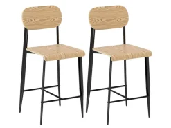 HOMCOM Barhocker 2er Set Barstuhl Küchenstuhl Naturholz+Schwarz< Kücheninseln