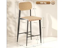 HOMCOM Barhocker 2er Set Barstuhl Küchenstuhl Naturholz+Schwarz< Kücheninseln