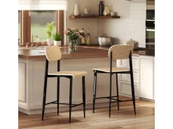 HOMCOM Barhocker 2er Set Barstuhl Küchenstuhl Naturholz+Schwarz< Kücheninseln