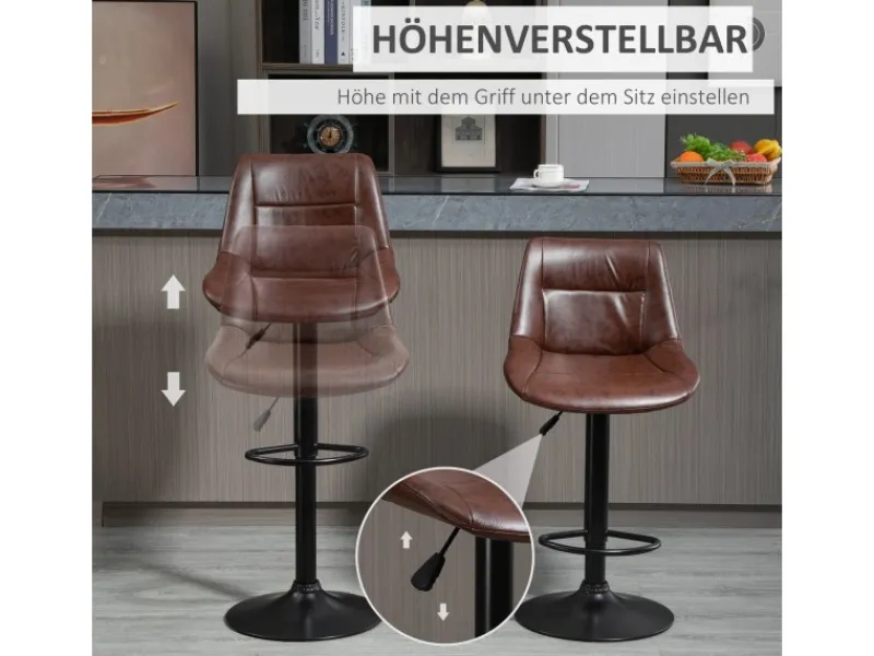 HOMCOM Kücheninseln<Barhocker 2er Set Barstuhl mit Rückenlehne