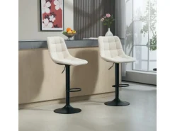 HOMCOM Kücheninseln<Barhocker mit Lehne Polyester Beige 53L x 47B x 96-117H cm