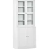 HOMCOM Küchenregale|Küchenschränke<Bücherschrank 178,5 cm mit Glastür 6 Fächern Küchenschrank Weiß