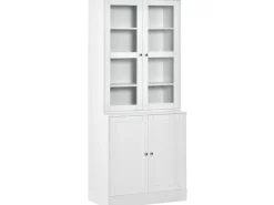 HOMCOM Küchenregale|Küchenschränke<Bücherschrank 178,5 cm mit Glastür 6 Fächern Küchenschrank Weiß