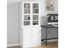 HOMCOM Küchenregale|Küchenschränke<Bücherschrank 178,5 cm mit Glastür 6 Fächern Küchenschrank Weiß