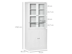 HOMCOM Küchenregale|Küchenschränke<Bücherschrank 178,5 cm mit Glastür 6 Fächern Küchenschrank Weiß