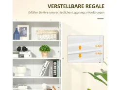 HOMCOM Küchenregale|Küchenschränke<Bücherschrank 178,5 cm mit Glastür 6 Fächern Küchenschrank Weiß