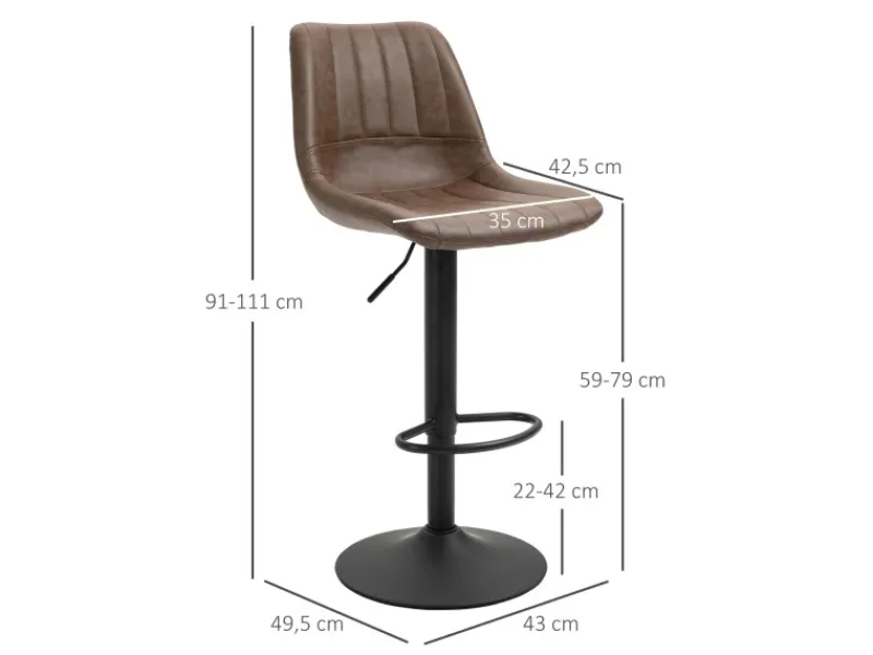 Outlet HOMCOM 2er Set Barhocker Höhenverstellbarer Küchenhocker