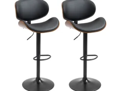 HOMCOM Kücheninseln<2er-Set Barhocker Höhenverstellbar mit Fußstützen Schwarz 53 x 52 x 92-112cm