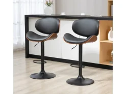 HOMCOM Kücheninseln<2er-Set Barhocker Höhenverstellbar mit Fußstützen Schwarz 53 x 52 x 92-112cm