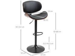 HOMCOM Kücheninseln<2er-Set Barhocker Höhenverstellbar mit Fußstützen Schwarz 53 x 52 x 92-112cm