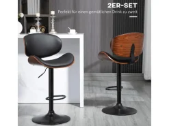 HOMCOM Kücheninseln<2er-Set Barhocker Höhenverstellbar mit Fußstützen Schwarz 53 x 52 x 92-112cm
