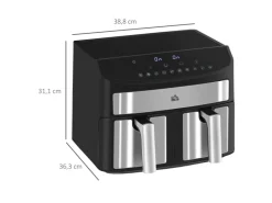 HOMCOM Haushaltsgeräte<Heißluftfritteuse mit Doppelkammer Airfryer 10 Programmen 2400 W Schwarz