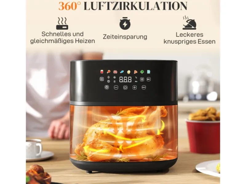HOMCOM Haushaltsgeräte<Heißluftfritteuse Stahl Kunststoff 41L x 32,5B x 32H cm Schwarz