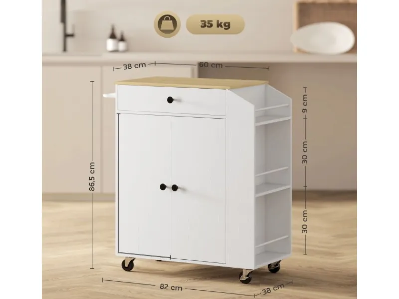 Discount HOMCOM Kücheninsel mit Arbeitsplatte Spanplatte MDF Weiß 82L x 38B x 86,5H cm