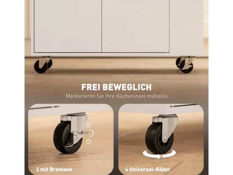 Discount HOMCOM Kücheninsel mit Arbeitsplatte Spanplatte MDF Weiß 82L x 38B x 86,5H cm