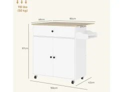 Clearance HOMCOM Kücheninsel mit Arbeitsplatte Spanplatte MDF Weiß 106L x 42B x 87H cm