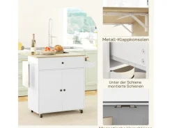 Clearance HOMCOM Kücheninsel mit Arbeitsplatte Spanplatte MDF Weiß 106L x 42B x 87H cm