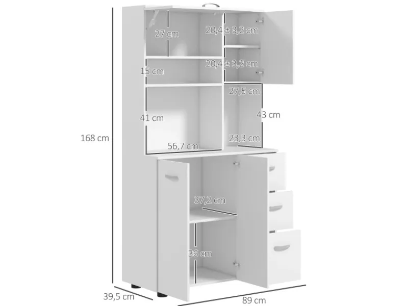 HOMCOM Küchenschränke<Küchenschrank MDF Spanplatte 89L x 39,5B x 168H cm Weiß