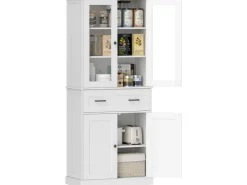 HOMCOM Küchenschrank MDF Spanplatte Cremeweiß 76L x 40B x 182,5H cm