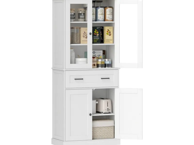 HOMCOM Küchenschrank MDF Spanplatte Cremeweiß 76L x 40B x 182,5H cm