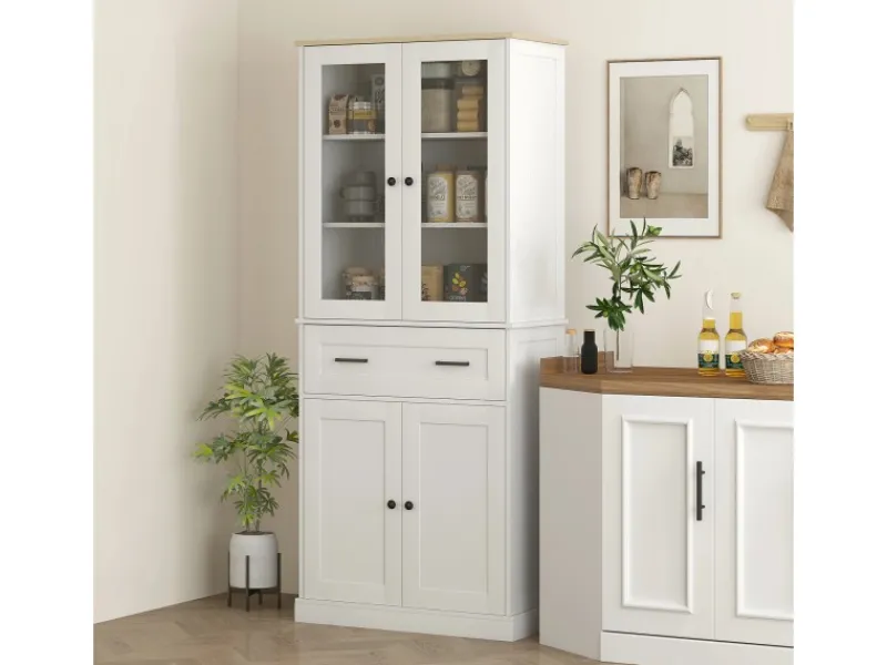 HOMCOM Küchenschrank MDF Spanplatte Cremeweiß 76L x 40B x 182,5H cm