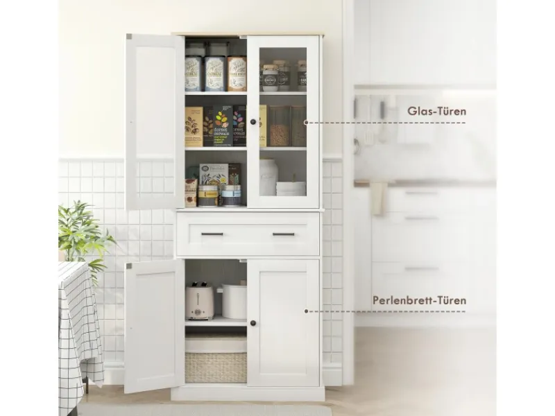 HOMCOM Küchenschrank MDF Spanplatte Cremeweiß 76L x 40B x 182,5H cm