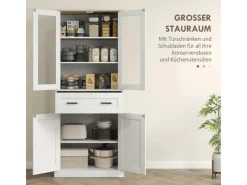 HOMCOM Küchenschrank MDF Spanplatte Cremeweiß 76L x 40B x 182,5H cm