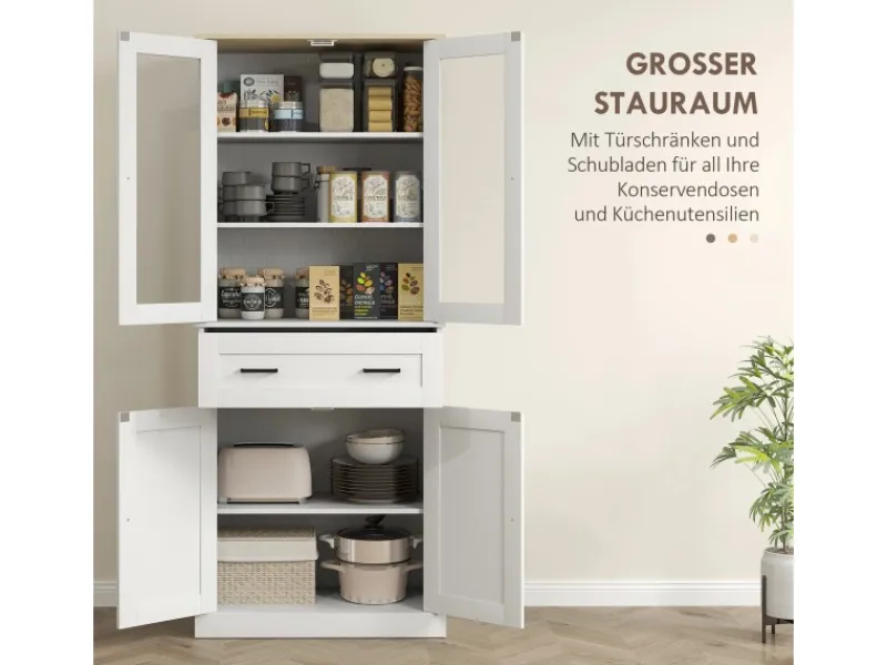 HOMCOM Küchenschrank MDF Spanplatte Cremeweiß 76L x 40B x 182,5H cm