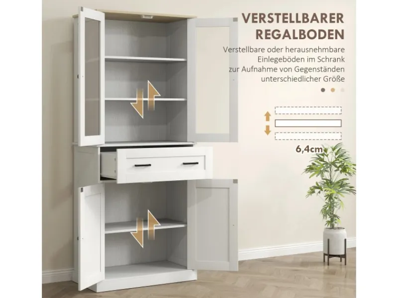HOMCOM Küchenschrank MDF Spanplatte Cremeweiß 76L x 40B x 182,5H cm