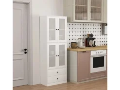 Online HOMCOM Küchenschrank Spanplatte Glas 59L x 30B x 170H cm Weiß