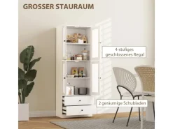 Online HOMCOM Küchenschrank Spanplatte Glas 59L x 30B x 170H cm Weiß