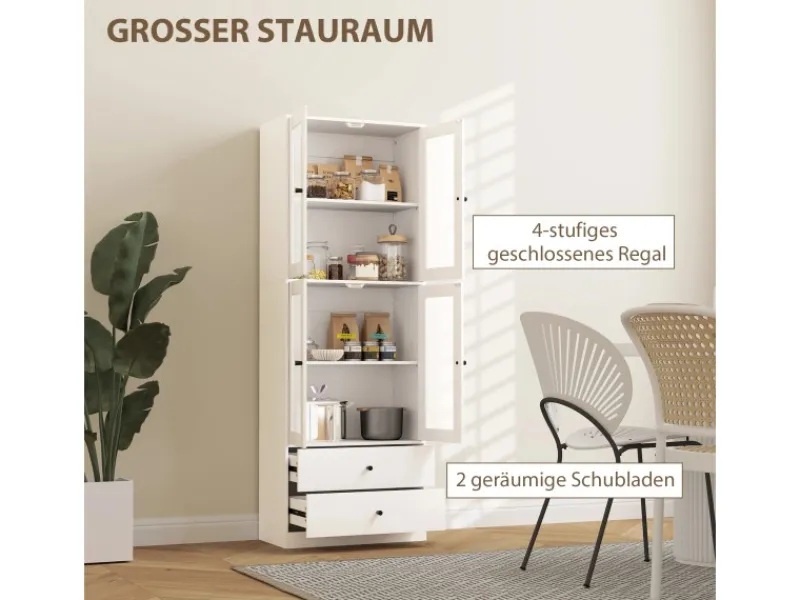 Online HOMCOM Küchenschrank Spanplatte Glas 59L x 30B x 170H cm Weiß