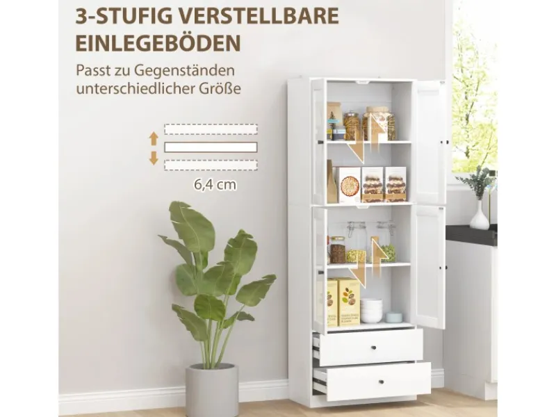 Online HOMCOM Küchenschrank Spanplatte Glas 59L x 30B x 170H cm Weiß