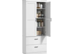 HOMCOM Küchenschränke<Küchenschrank Spanplatte MDF 75L x 39B x 178H cm Cremeweiß